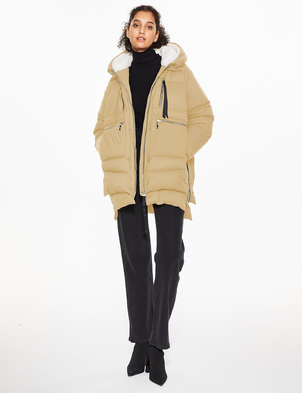 imageOrolay Womens Winter Puffer Jacket Fleece Lined Hooded Down Coat Casual Overcoat with PocketsKhaki