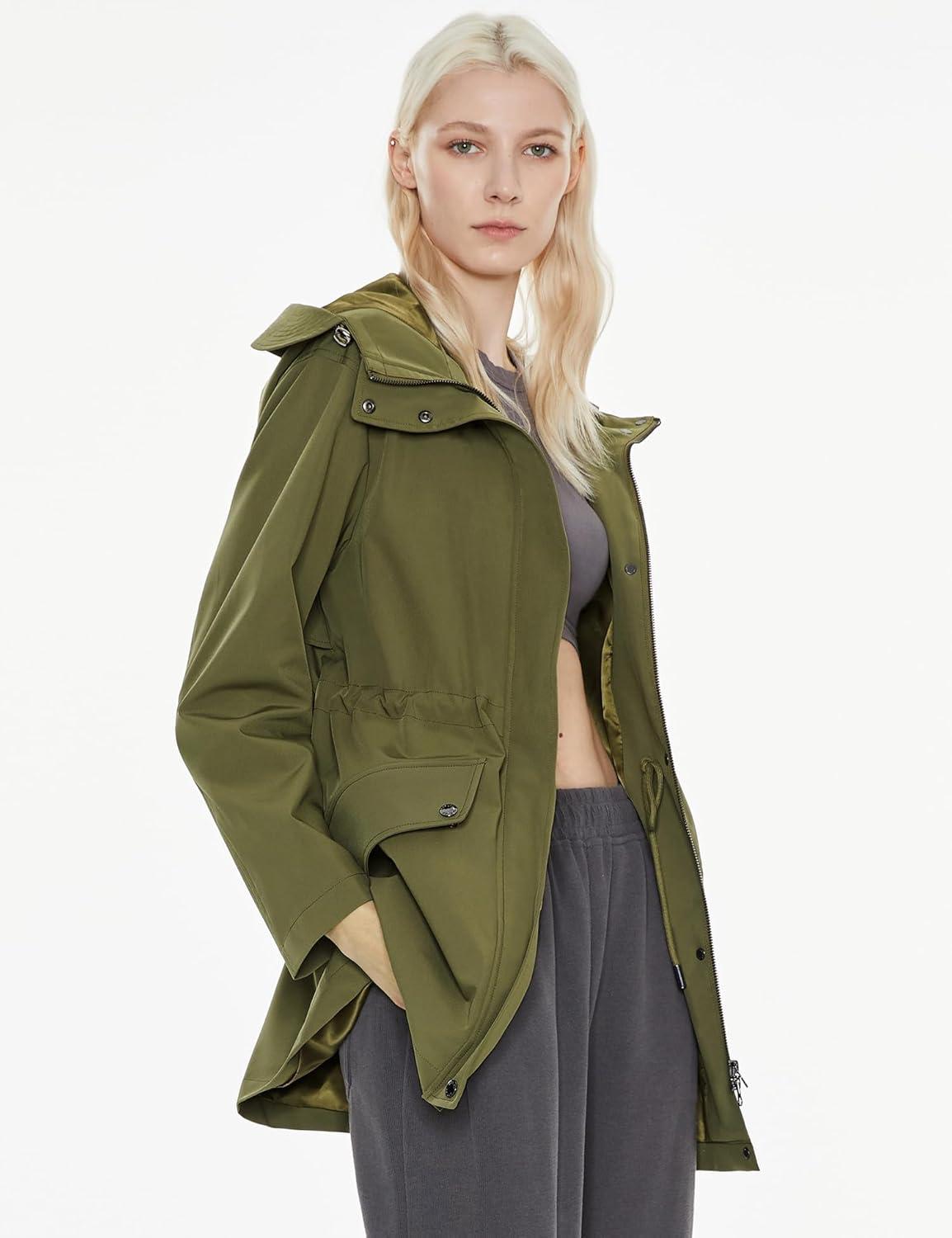 imageOrolay Womens Military Anorak Jacket ZipUp Windbreaker Active Hooded Outerwear with PocketsGreen