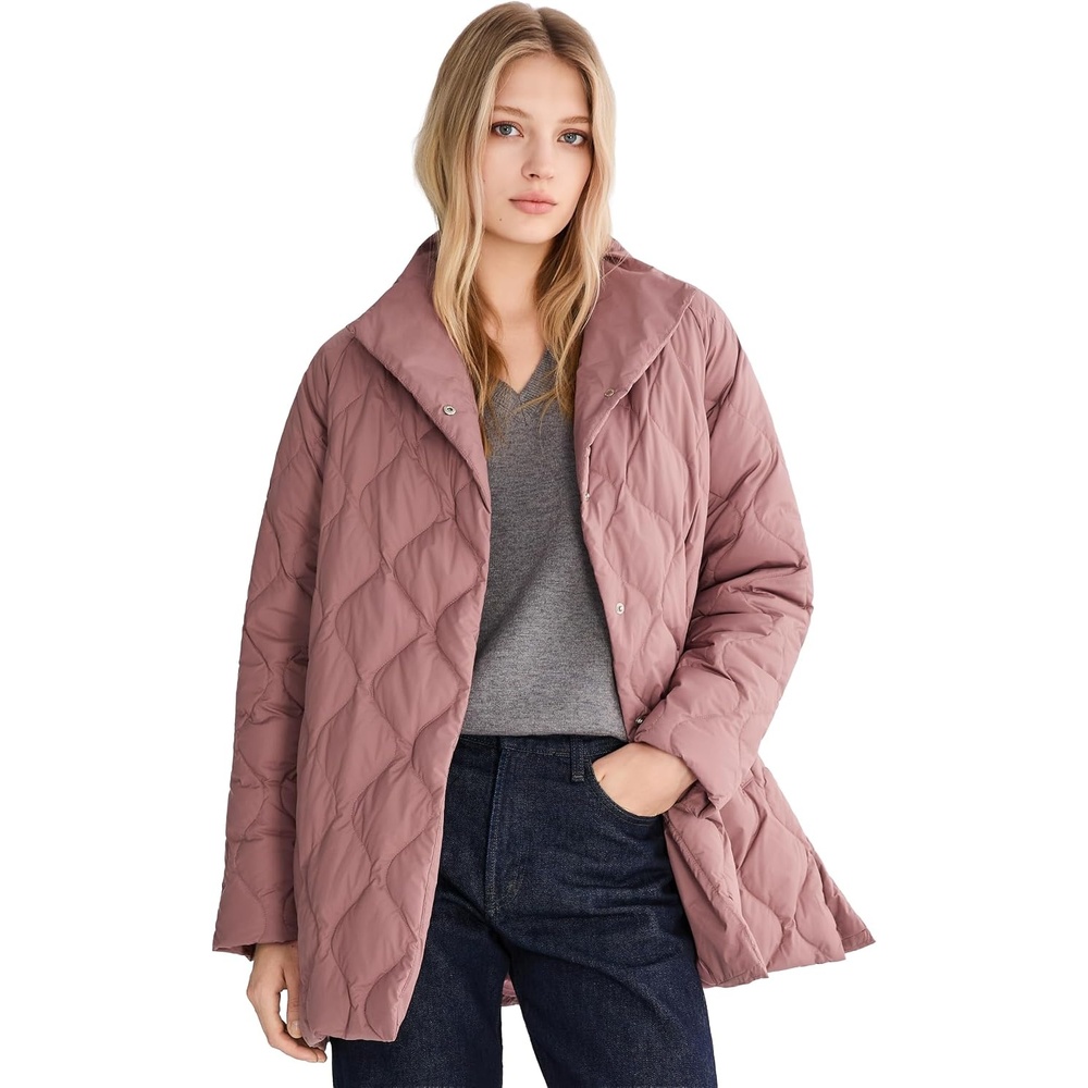image:imageOrolay Womens Oversized Quilted Down Jacket Lightweight Puffer Casual Coat LongSleeve Padded Insulated with PocketsPink