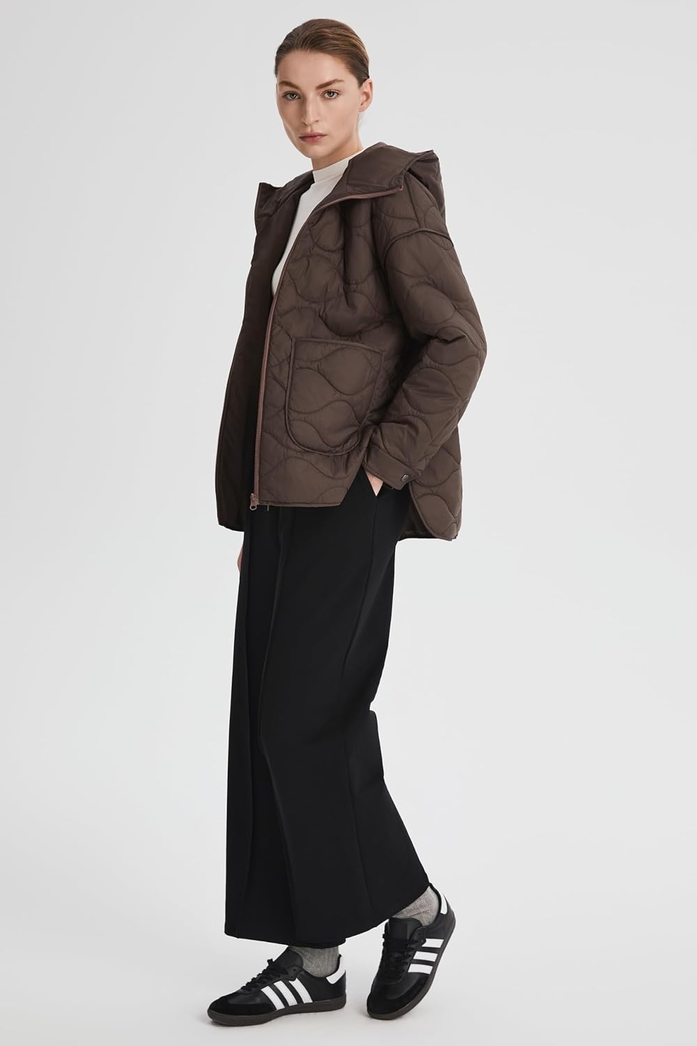image:imageOrolay Womens Quilted Puffer Jacket Lightweight Hooded Oversized FitCocoa