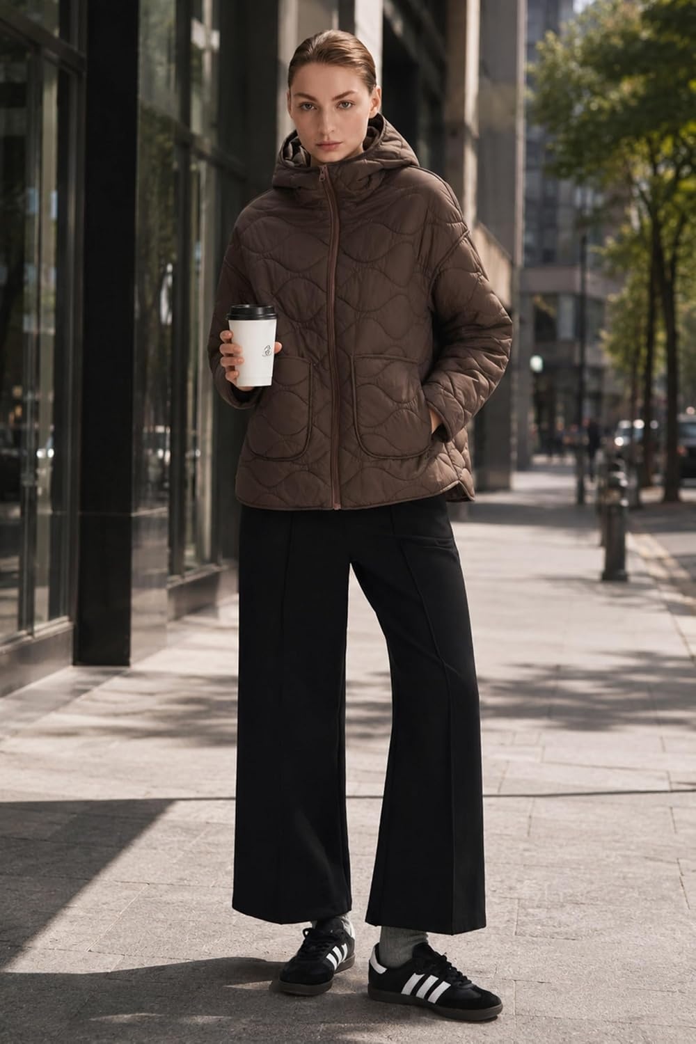 image:imageOrolay Womens Quilted Puffer Jacket Lightweight Hooded Oversized FitCocoa