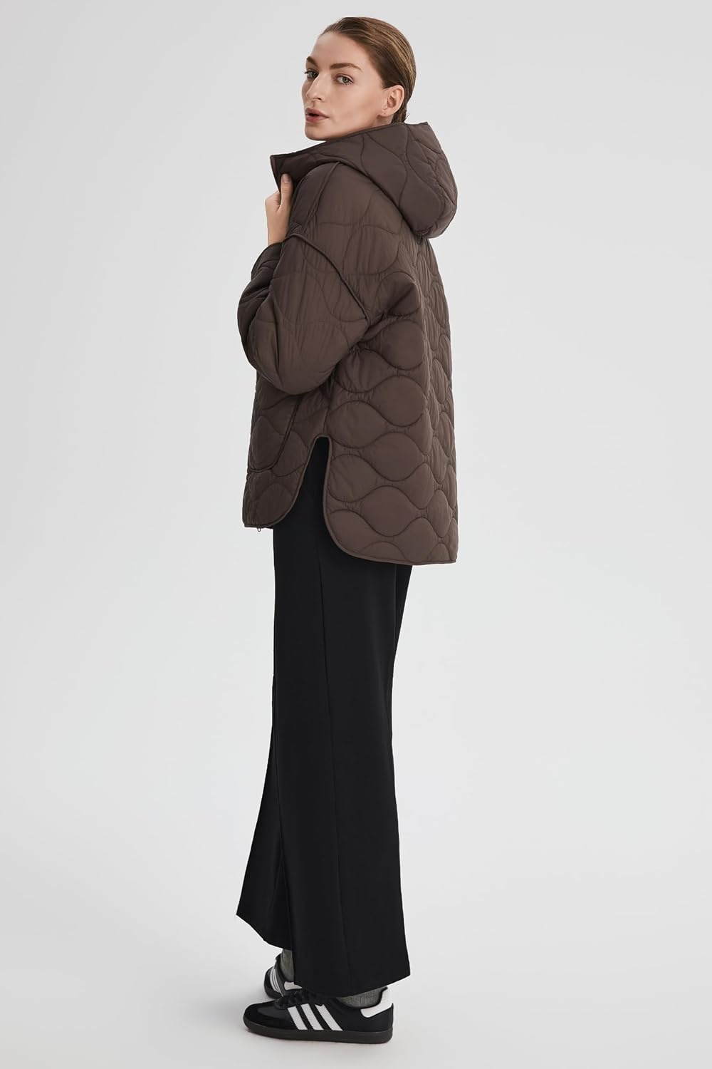 image:imageOrolay Womens Quilted Puffer Jacket Lightweight Hooded Oversized FitCocoa