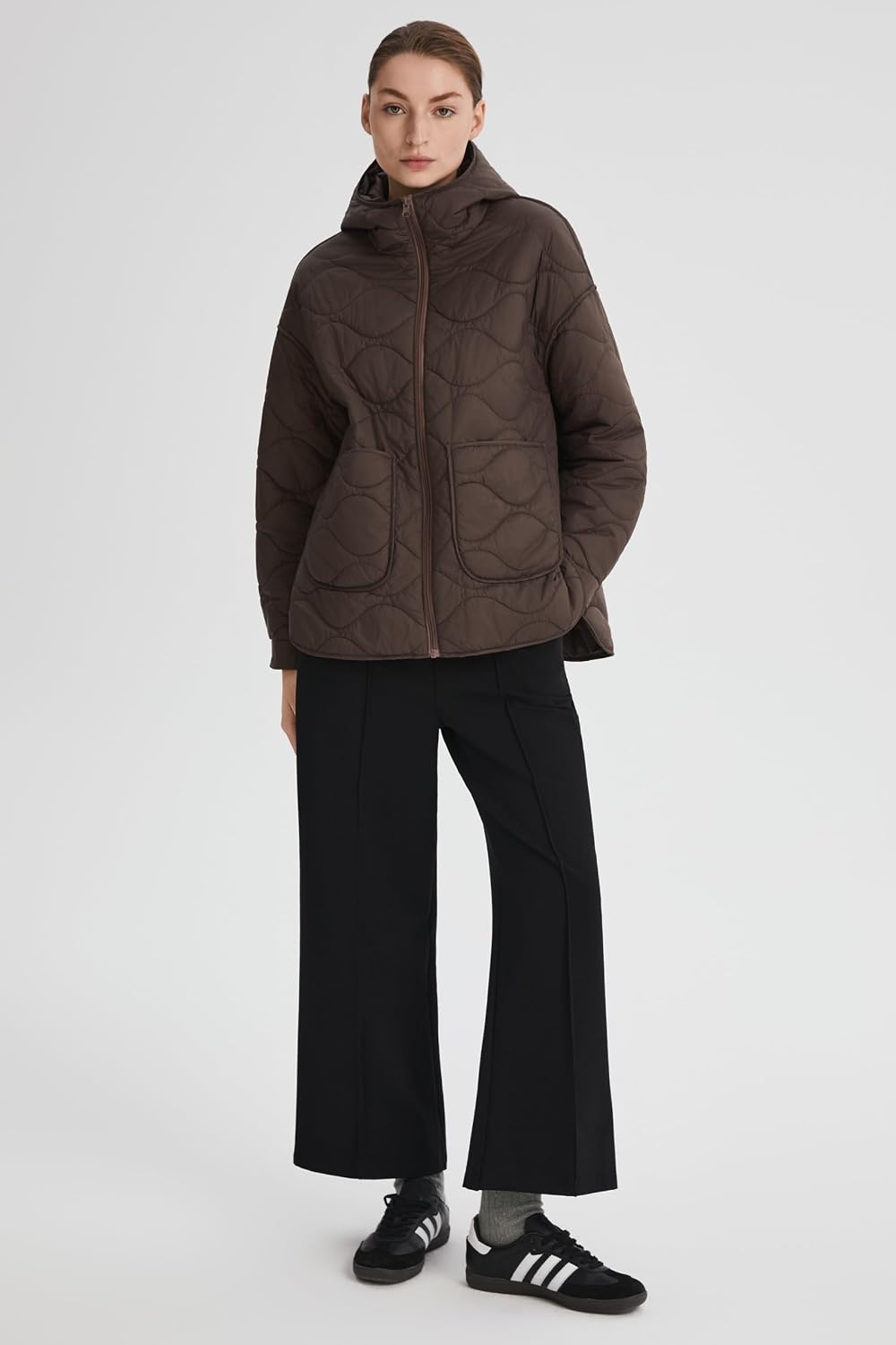 image:imageOrolay Womens Quilted Puffer Jacket Lightweight Hooded Oversized FitCocoa