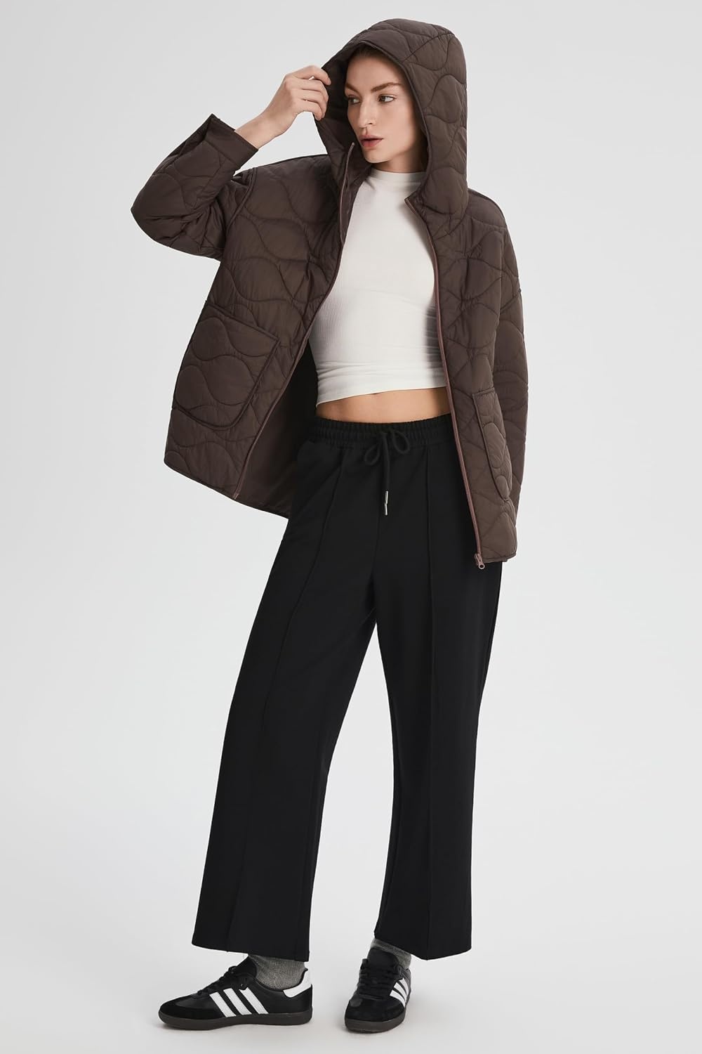 image:imageOrolay Womens Quilted Puffer Jacket Lightweight Hooded Oversized FitCocoa