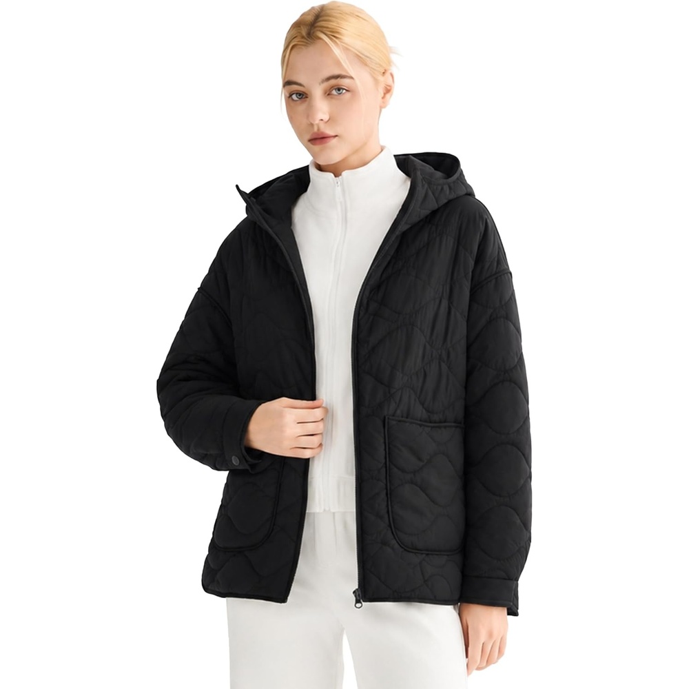 image:imageOrolay Womens Quilted Puffer Jacket Lightweight Hooded Oversized FitBlack