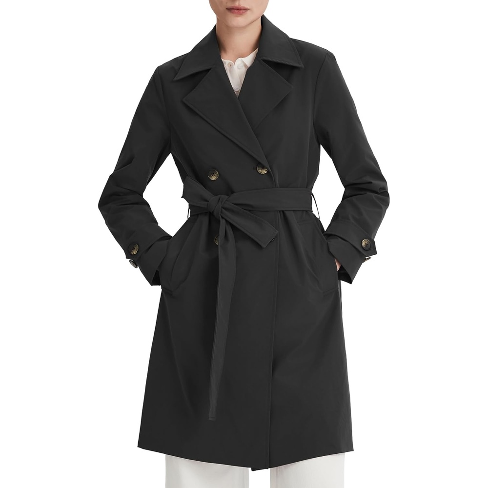 image:imageOrolay Womens Double Breasted Trench Coat Lapel Collar Casual Jacket Long WindbreakerBlack