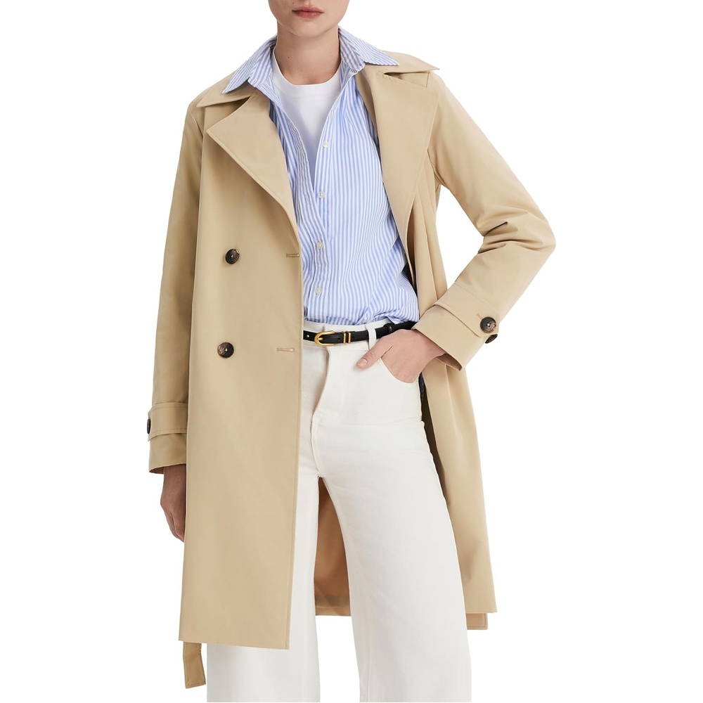image:imageOrolay Womens Double Breasted Trench Coat Lapel Collar Casual Jacket Long WindbreakerKhaki