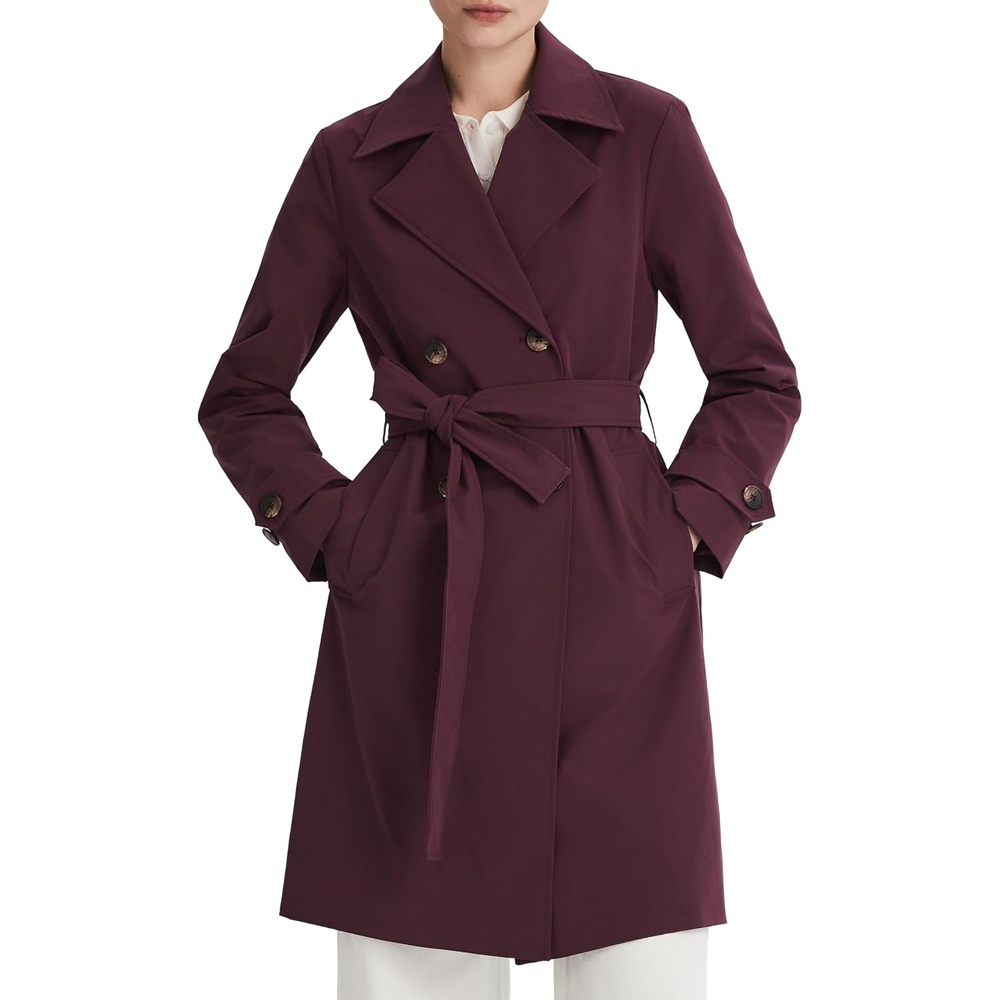 image:imageOrolay Womens Double Breasted Trench Coat Lapel Collar Casual Jacket Long WindbreakerWinered