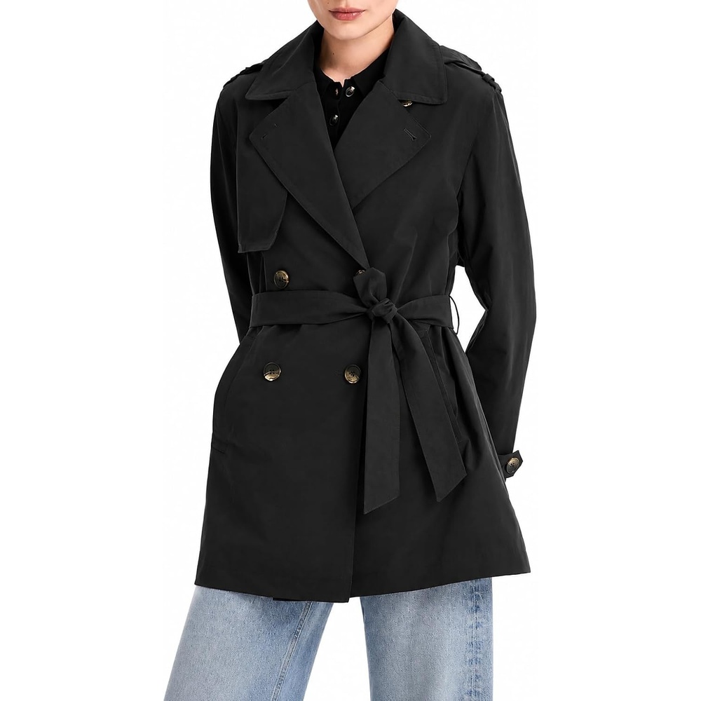 image:imageOrolay Womens Hooded Trench Coat MidLength Double Breasted OuterwearBlack