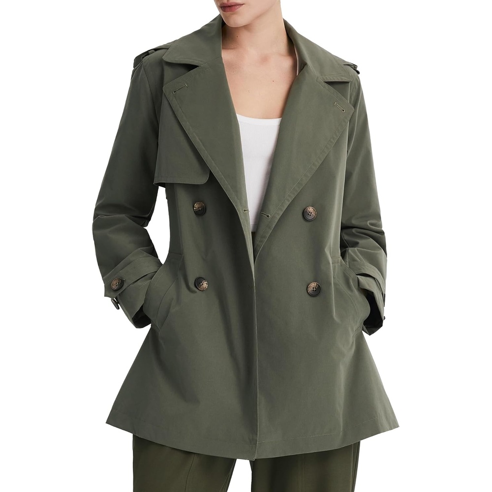 image:imageOrolay Womens Hooded Trench Coat MidLength Double Breasted OuterwearGreen
