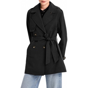 Orolay Women’s Hooded Trench Coat Mid-Length Double Breasted Outerwear(Black)