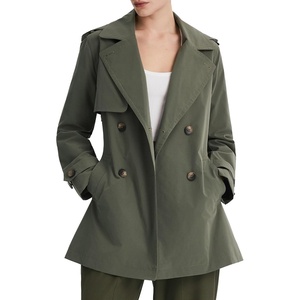 Orolay Women’s Hooded Trench Coat Mid-Length Double Breasted Outerwear(Green)