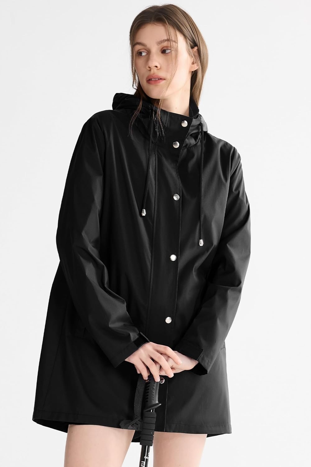 image:imageOrolay Trench Coat for Women Hooded Waterproof Rain Jacket Lightweight Packable Raincoat for Hiking Travel OutdoorBlack
