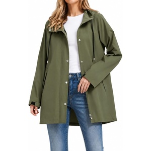 Orolay Trench Coat for Women Hooded Waterproof Rain Jacket Lightweight Packable Raincoat for Hiking Travel Outdoor(Armygreen)