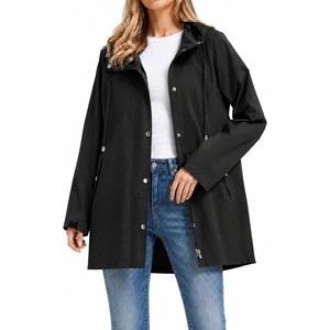 Orolay Trench Coat for Women Hooded Waterproof Rain Jacket Lightweight Packable Raincoat for Hiking Travel Outdoor(Black)