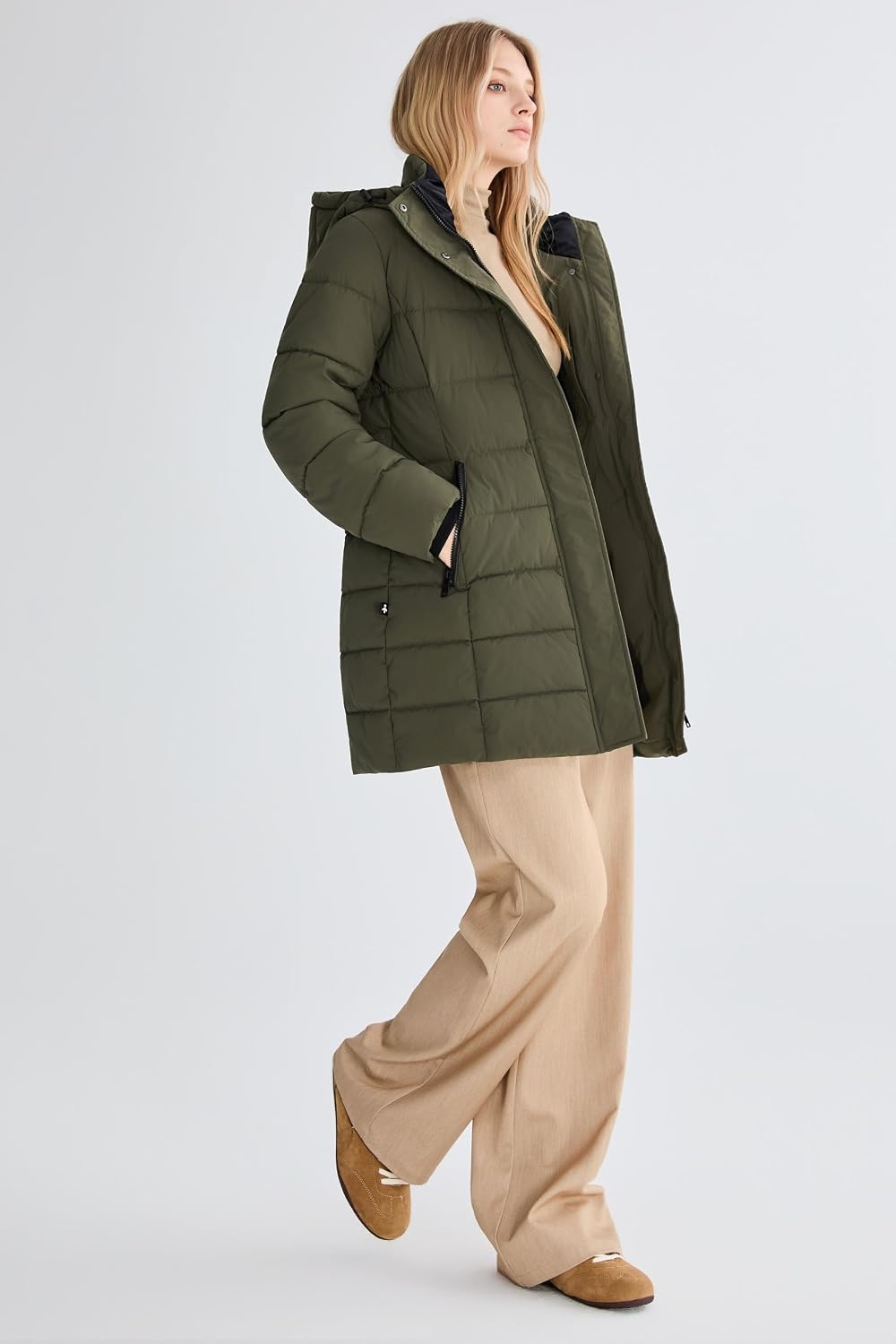 image:imageOrolay Womens MidLength Thickened Hooded Puffer Coat Winter JacketArmygreen