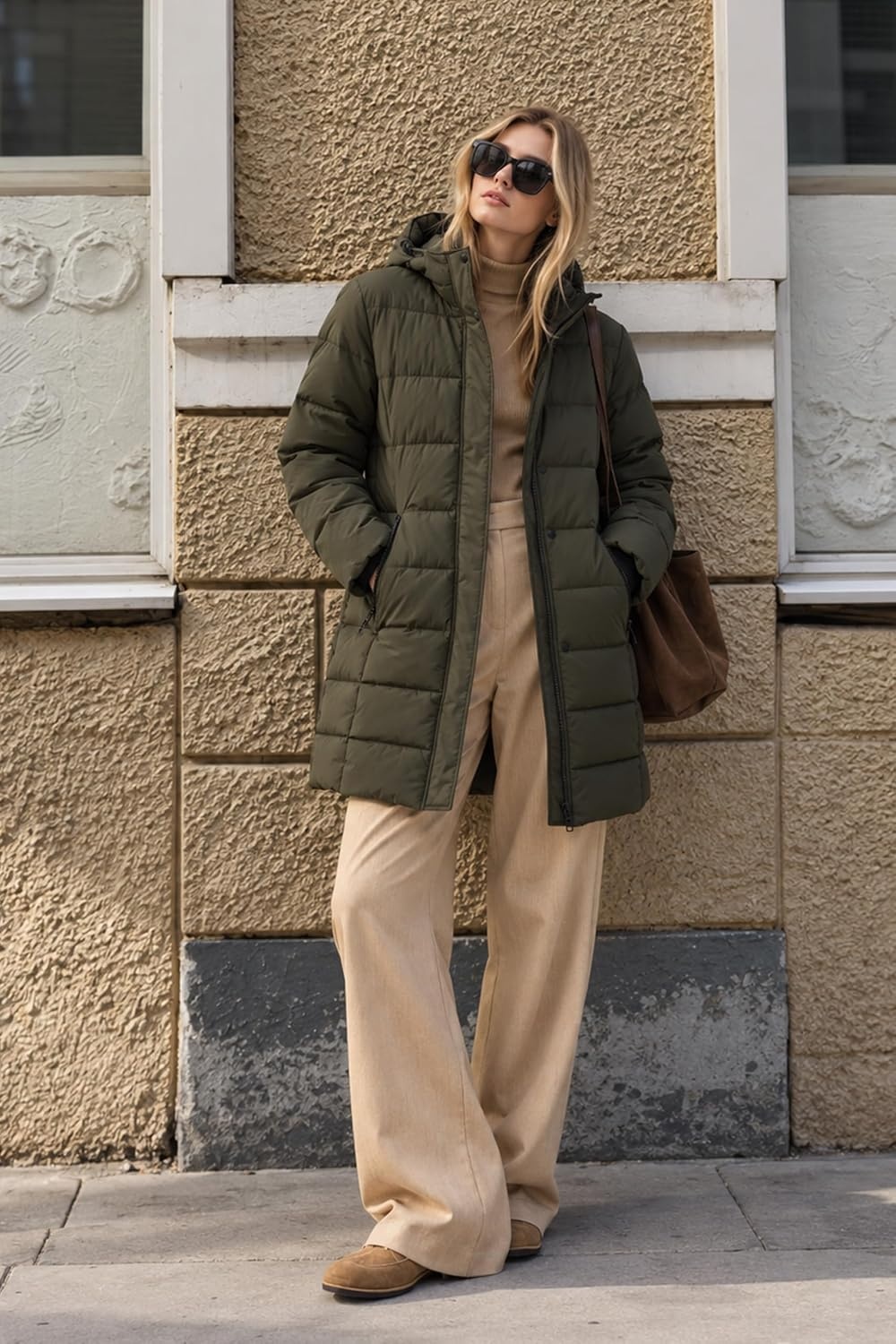 image:imageOrolay Womens MidLength Thickened Hooded Puffer Coat Winter JacketArmygreen
