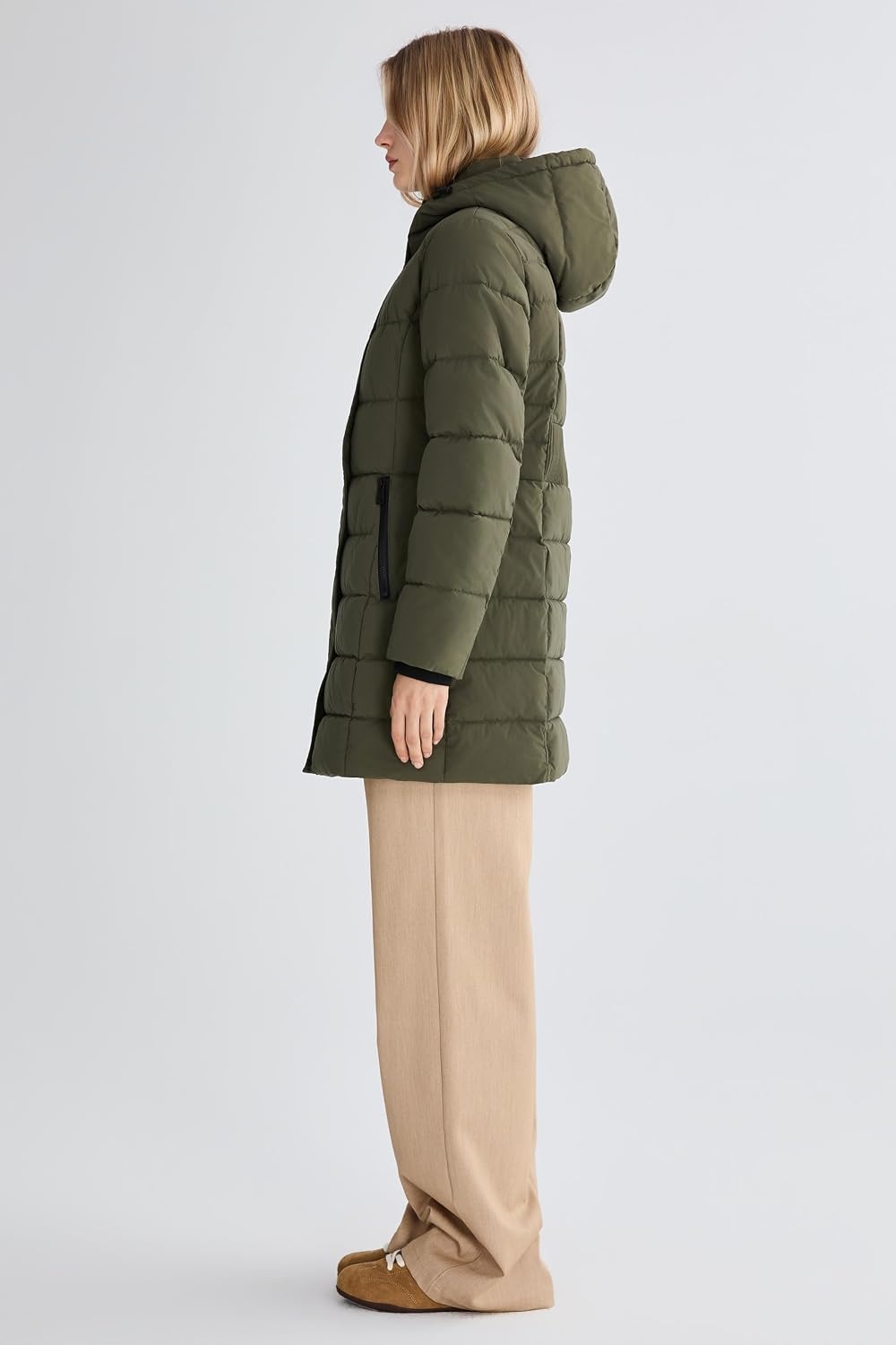 image:imageOrolay Womens MidLength Thickened Hooded Puffer Coat Winter JacketArmygreen