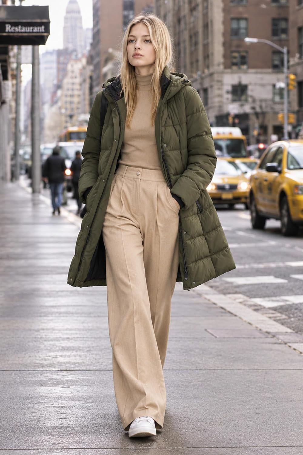 image:imageOrolay Womens MidLength Thickened Hooded Puffer Coat Winter JacketArmygreen