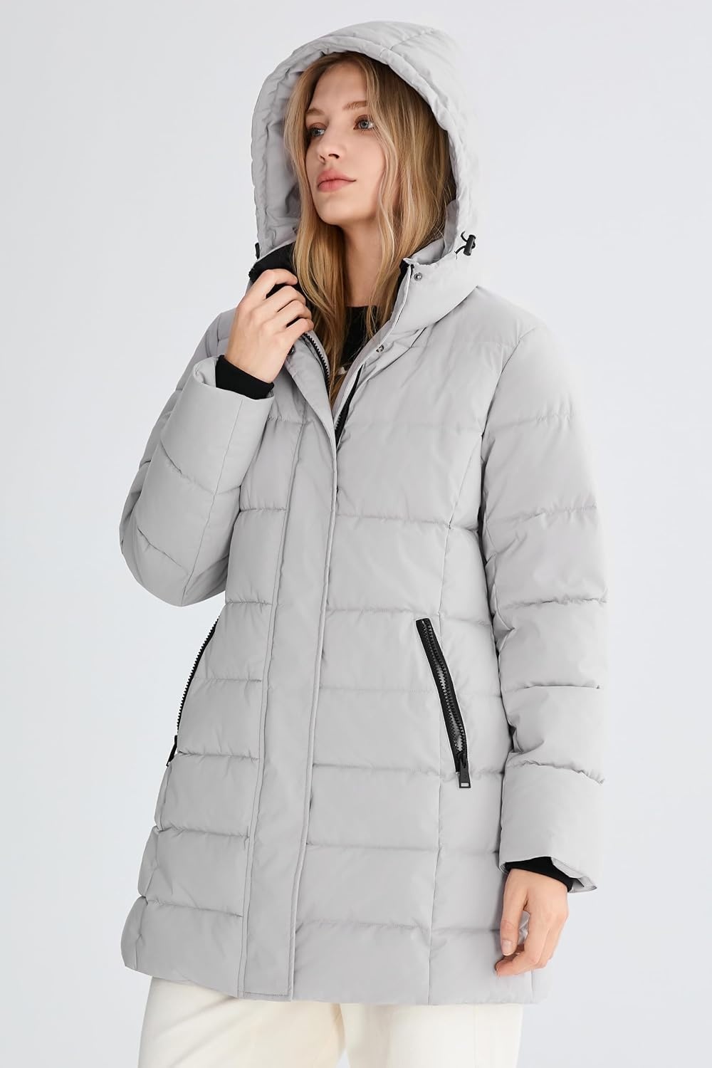 image:imageOrolay Womens MidLength Thickened Hooded Puffer Coat Winter JacketLightgray