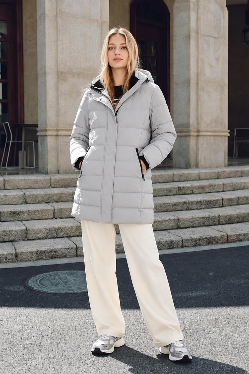 image:imageOrolay Womens MidLength Thickened Hooded Puffer Coat Winter JacketLightgray