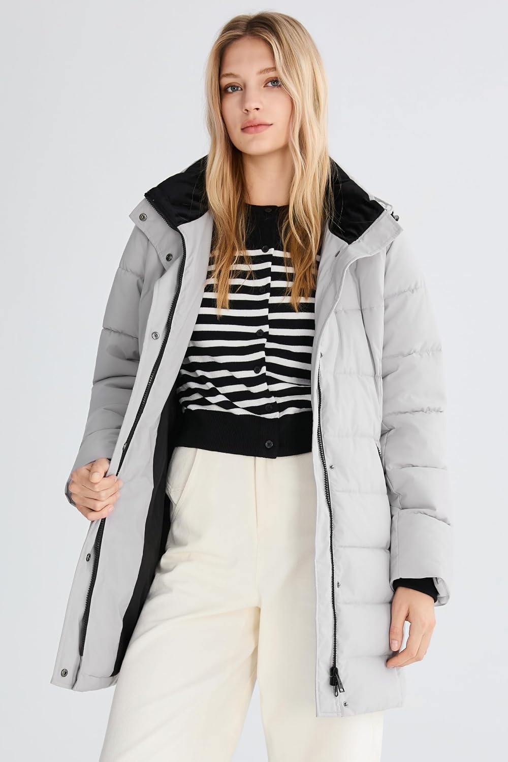 image:imageOrolay Womens MidLength Thickened Hooded Puffer Coat Winter JacketLightgray
