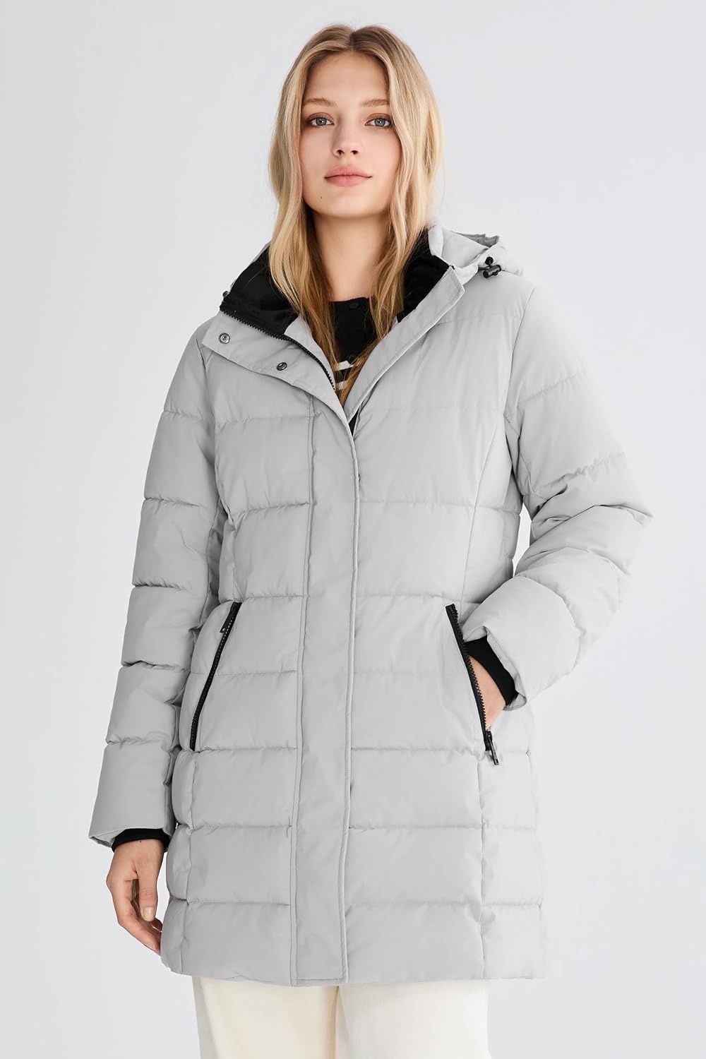 image:imageOrolay Womens MidLength Thickened Hooded Puffer Coat Winter JacketLightgray