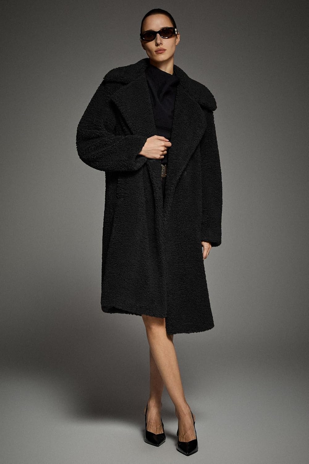 image:imageOrolay Womens Oversized Teddy Coat MidLength Faux Fur Sherpa JacketBlack Roomy