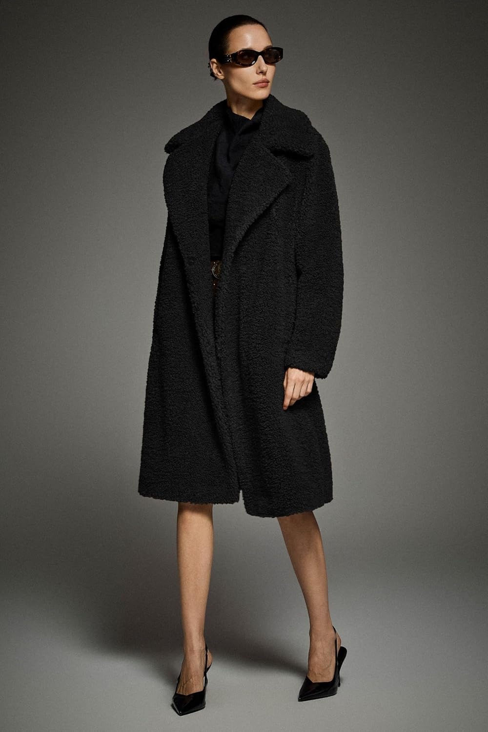 image:imageOrolay Womens Oversized Teddy Coat MidLength Faux Fur Sherpa JacketBlack Roomy