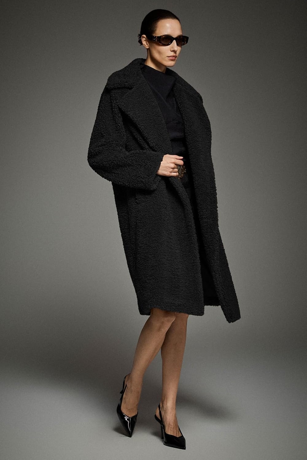 image:imageOrolay Womens Oversized Teddy Coat MidLength Faux Fur Sherpa JacketBlack Roomy