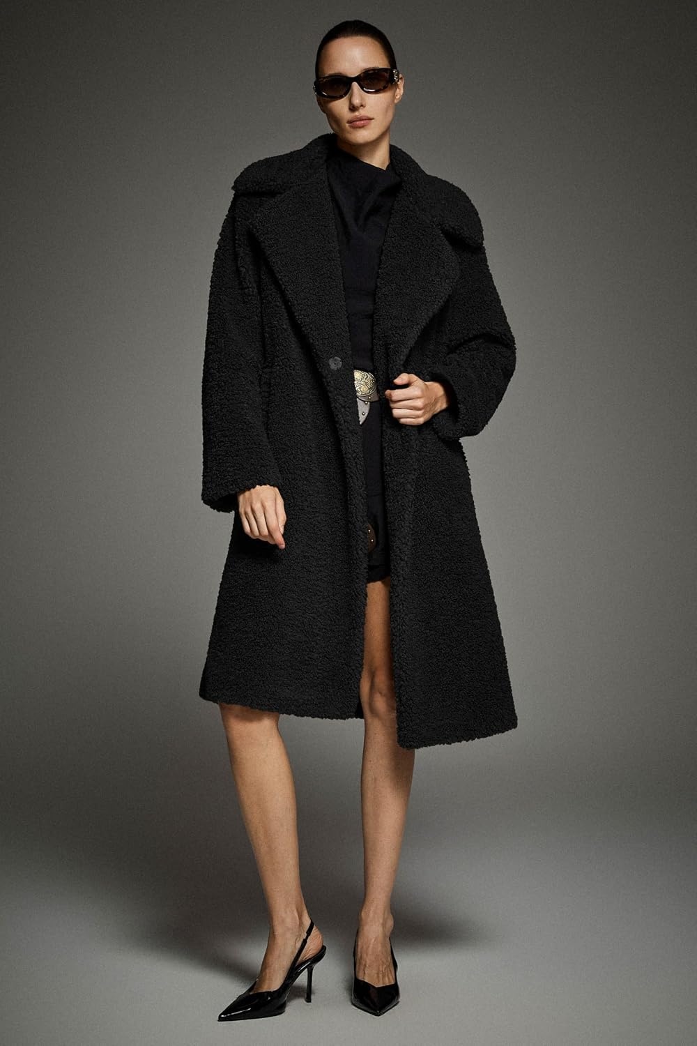 image:imageOrolay Womens Oversized Teddy Coat MidLength Faux Fur Sherpa JacketBlack Roomy