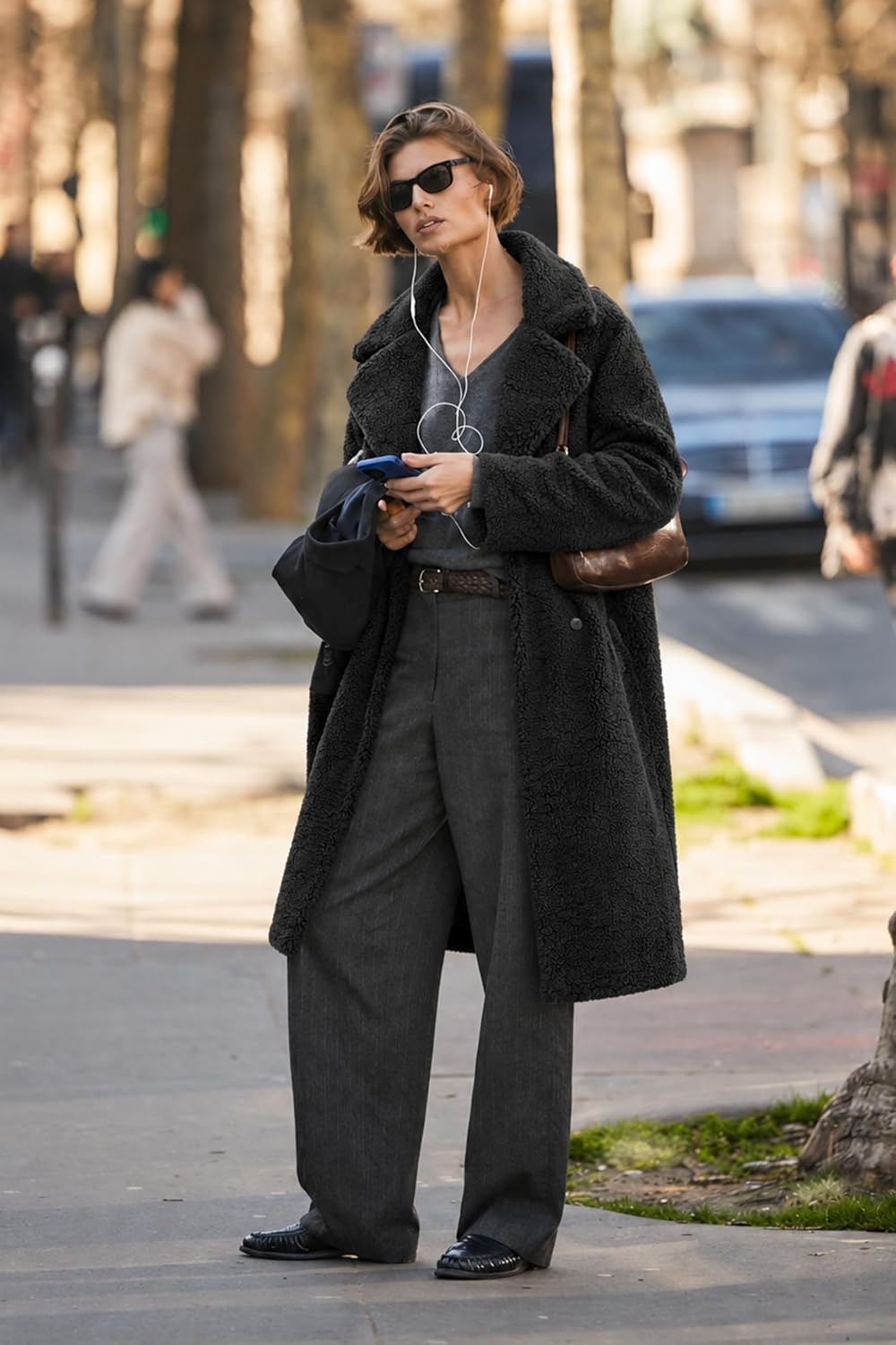image:imageOrolay Womens Oversized Teddy Coat MidLength Faux Fur Sherpa JacketCharcoal Black