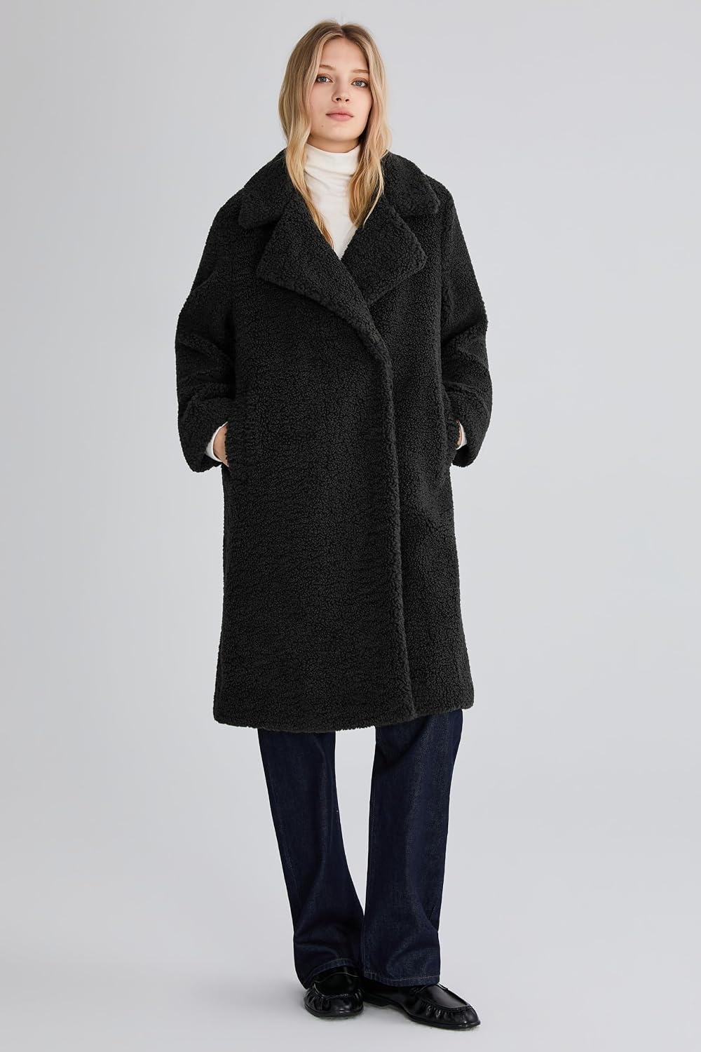 image:imageOrolay Womens Oversized Teddy Coat MidLength Faux Fur Sherpa JacketCharcoal Black