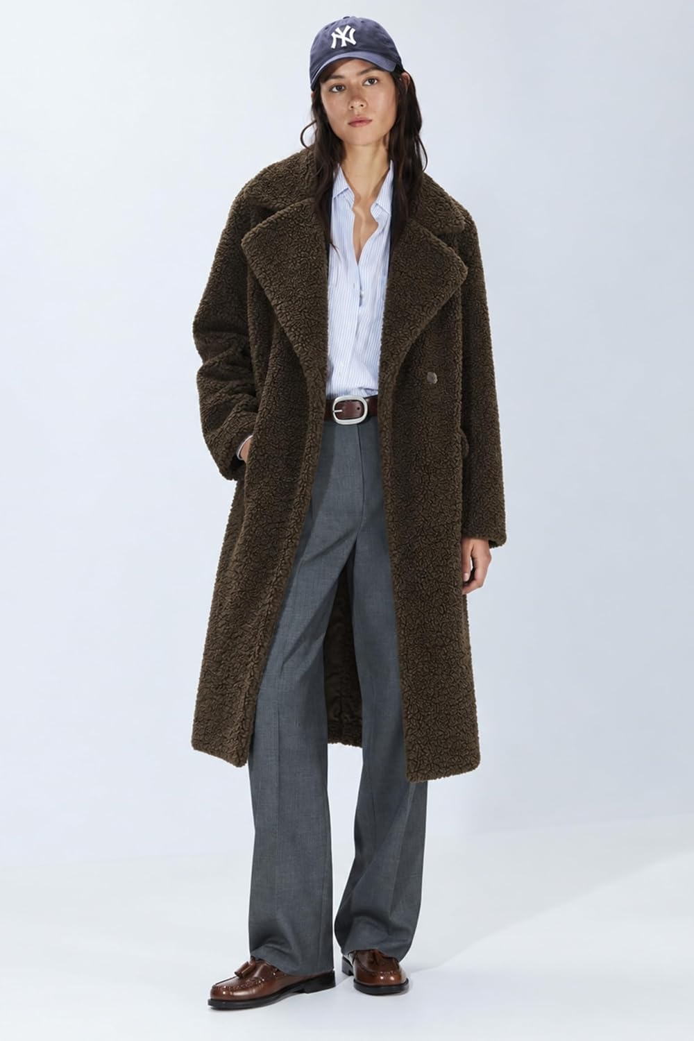 image:imageOrolay Womens Oversized Teddy Coat MidLength Faux Fur Sherpa JacketDark Cocoa