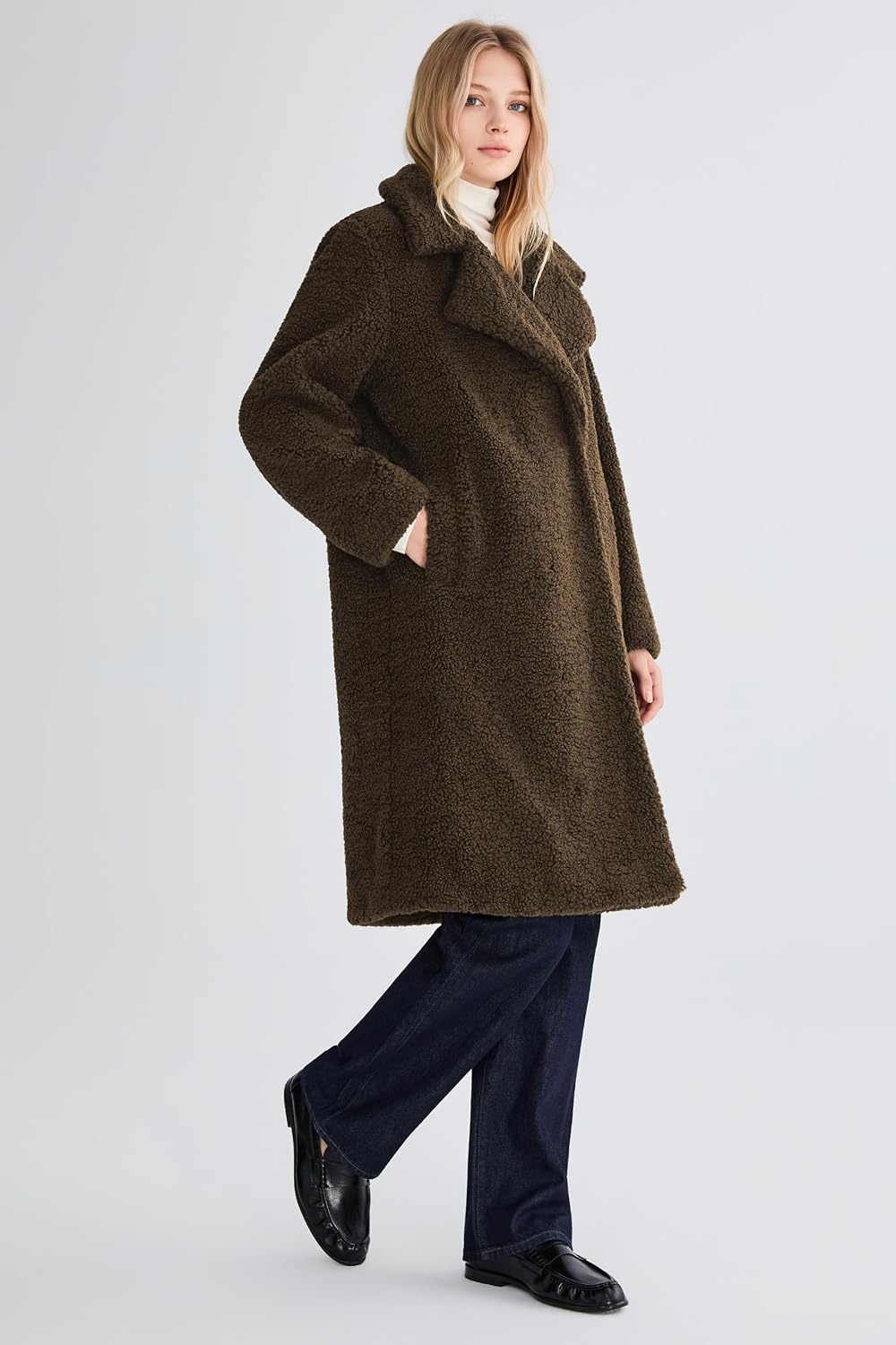image:imageOrolay Womens Oversized Teddy Coat MidLength Faux Fur Sherpa JacketDark Cocoa