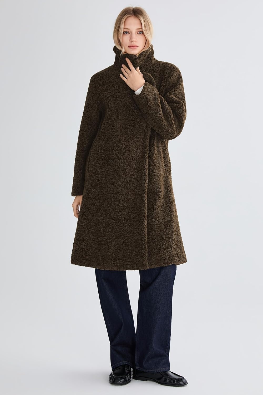 image:imageOrolay Womens Oversized Teddy Coat MidLength Faux Fur Sherpa JacketDark Cocoa