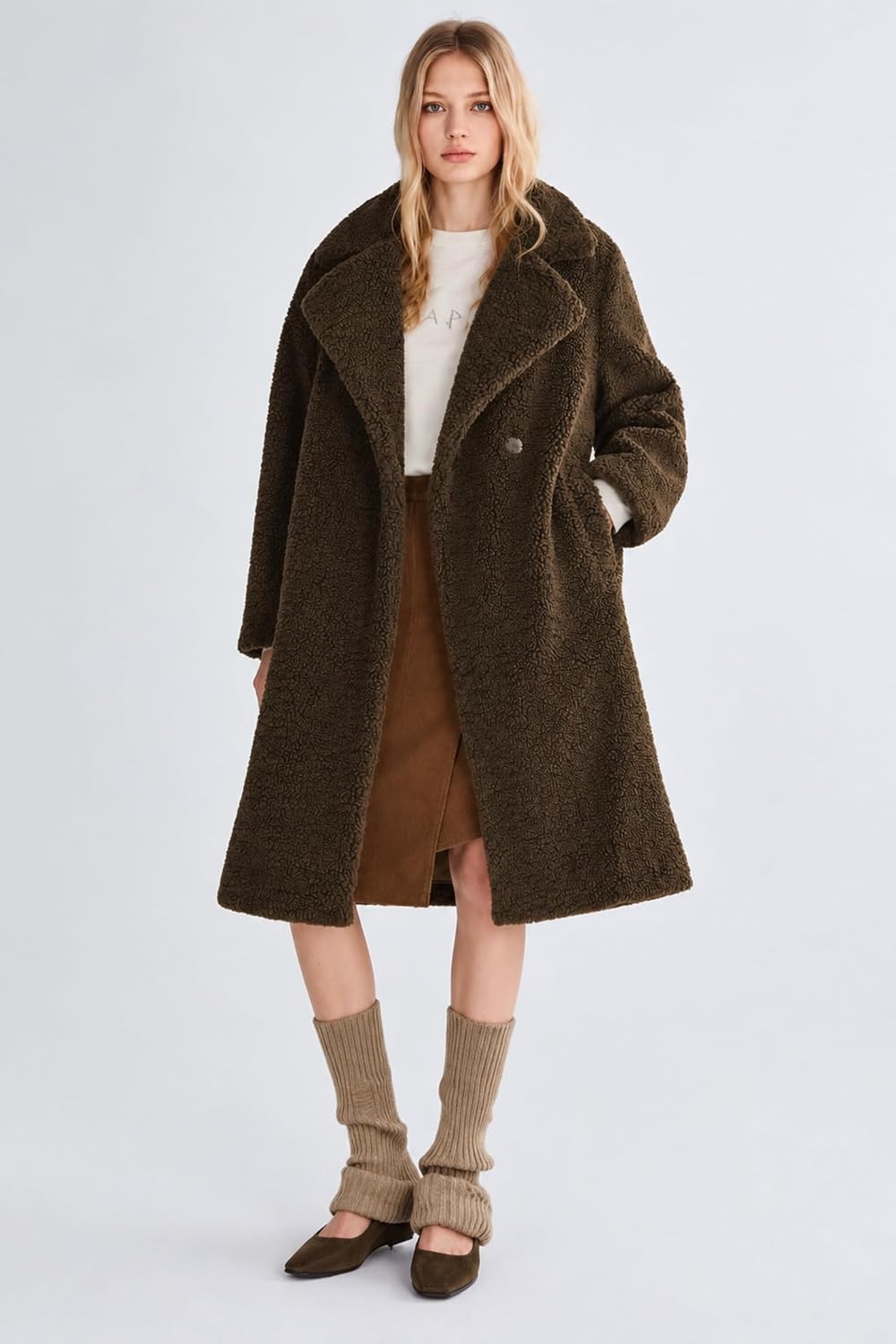 image:imageOrolay Womens Oversized Teddy Coat MidLength Faux Fur Sherpa JacketDark Cocoa