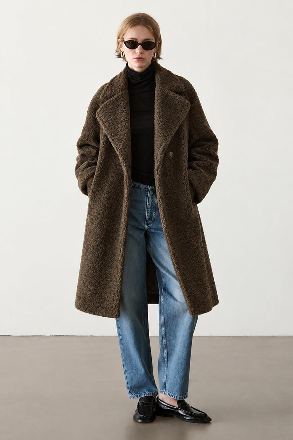 image:imageOrolay Womens Oversized Teddy Coat MidLength Faux Fur Sherpa JacketDark Cocoa
