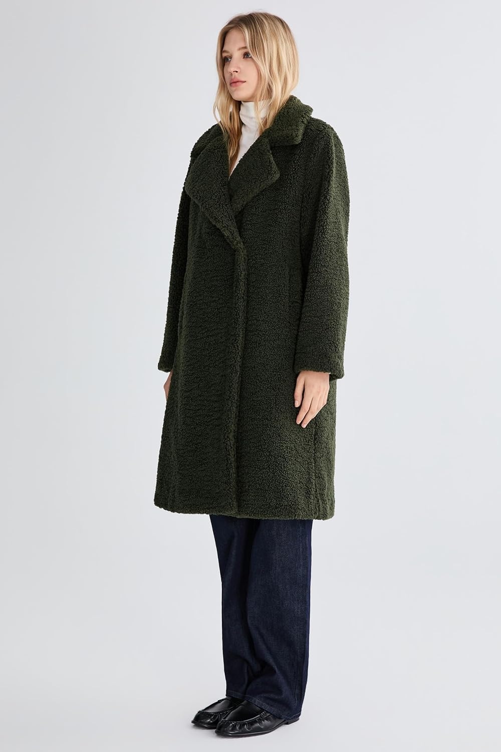 image:imageOrolay Womens Oversized Teddy Coat MidLength Faux Fur Sherpa JacketDeep Olive