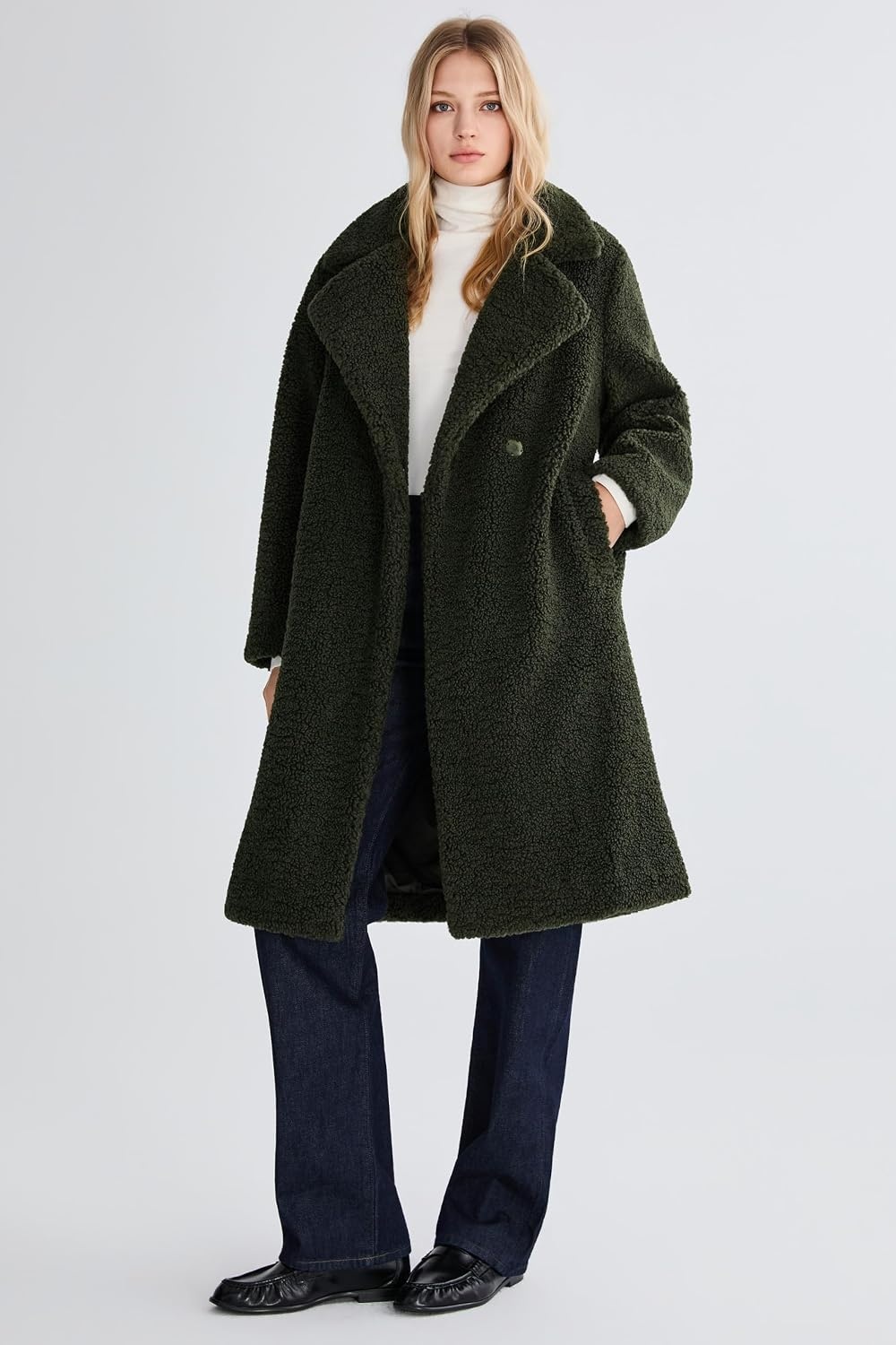 image:imageOrolay Womens Oversized Teddy Coat MidLength Faux Fur Sherpa JacketDeep Olive