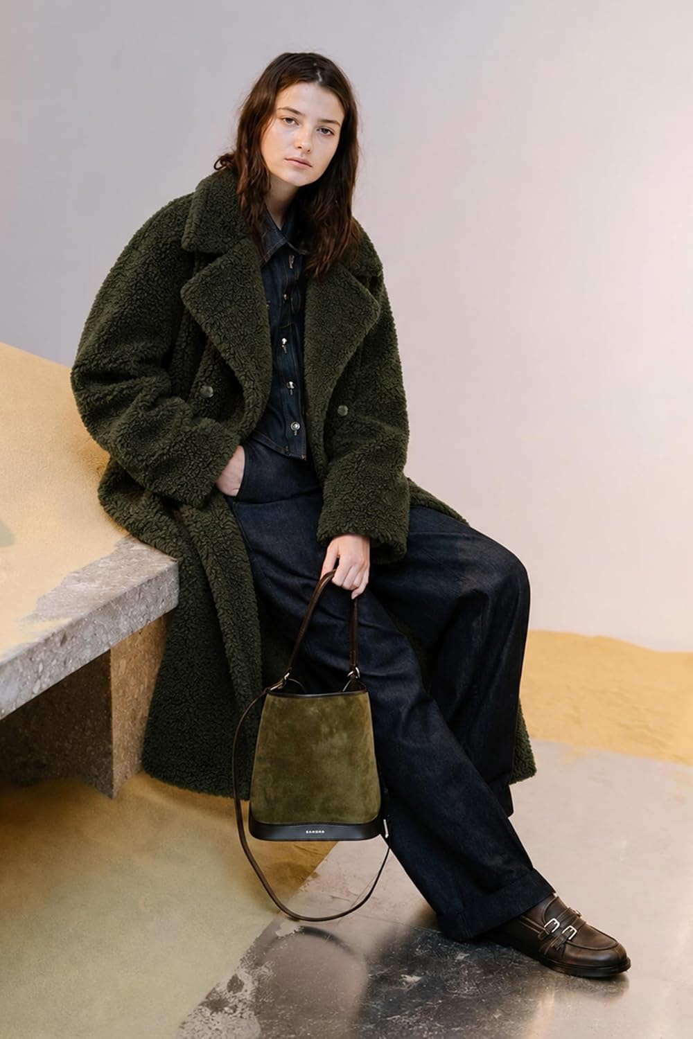 image:imageOrolay Womens Oversized Teddy Coat MidLength Faux Fur Sherpa JacketDeep Olive
