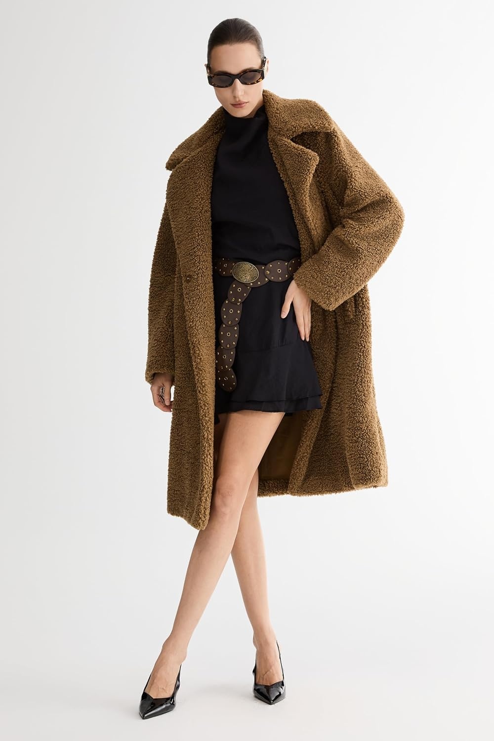 image:imageOrolay Womens Oversized Teddy Coat MidLength Faux Fur Sherpa JacketKhaki Roomy