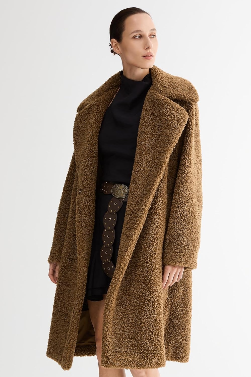 image:imageOrolay Womens Oversized Teddy Coat MidLength Faux Fur Sherpa JacketKhaki Roomy