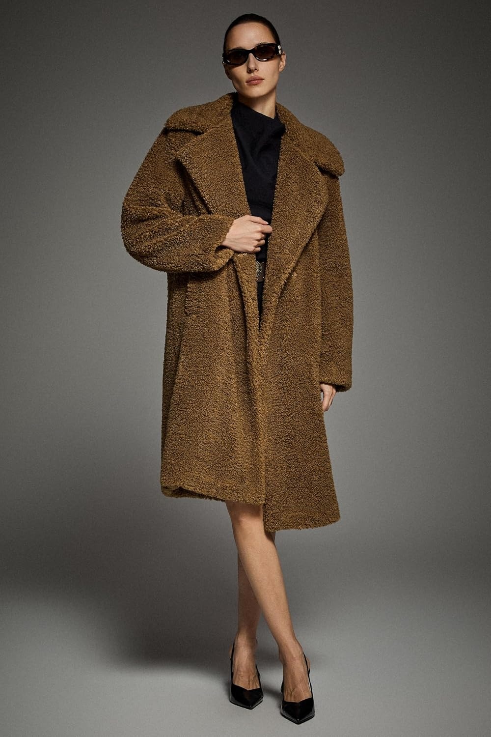 image:imageOrolay Womens Oversized Teddy Coat MidLength Faux Fur Sherpa JacketKhaki Roomy