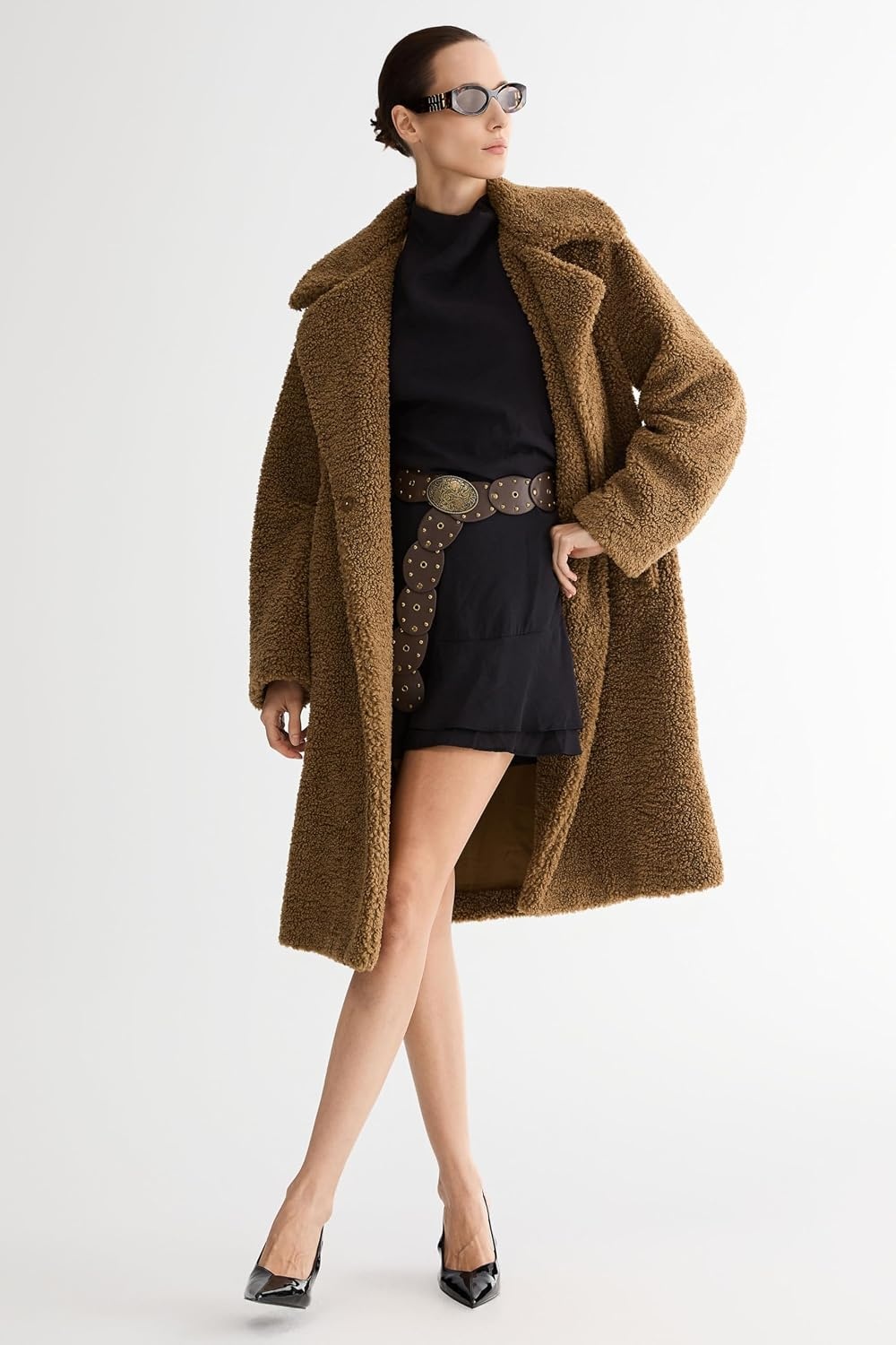 image:imageOrolay Womens Oversized Teddy Coat MidLength Faux Fur Sherpa JacketKhaki Roomy