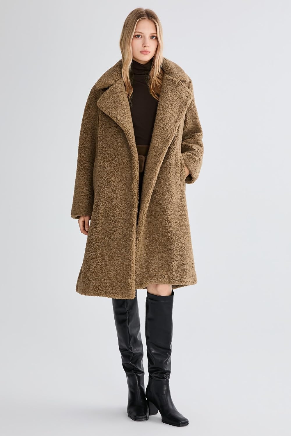 image:imageOrolay Womens Oversized Teddy Coat MidLength Faux Fur Sherpa JacketTaupe Khaki