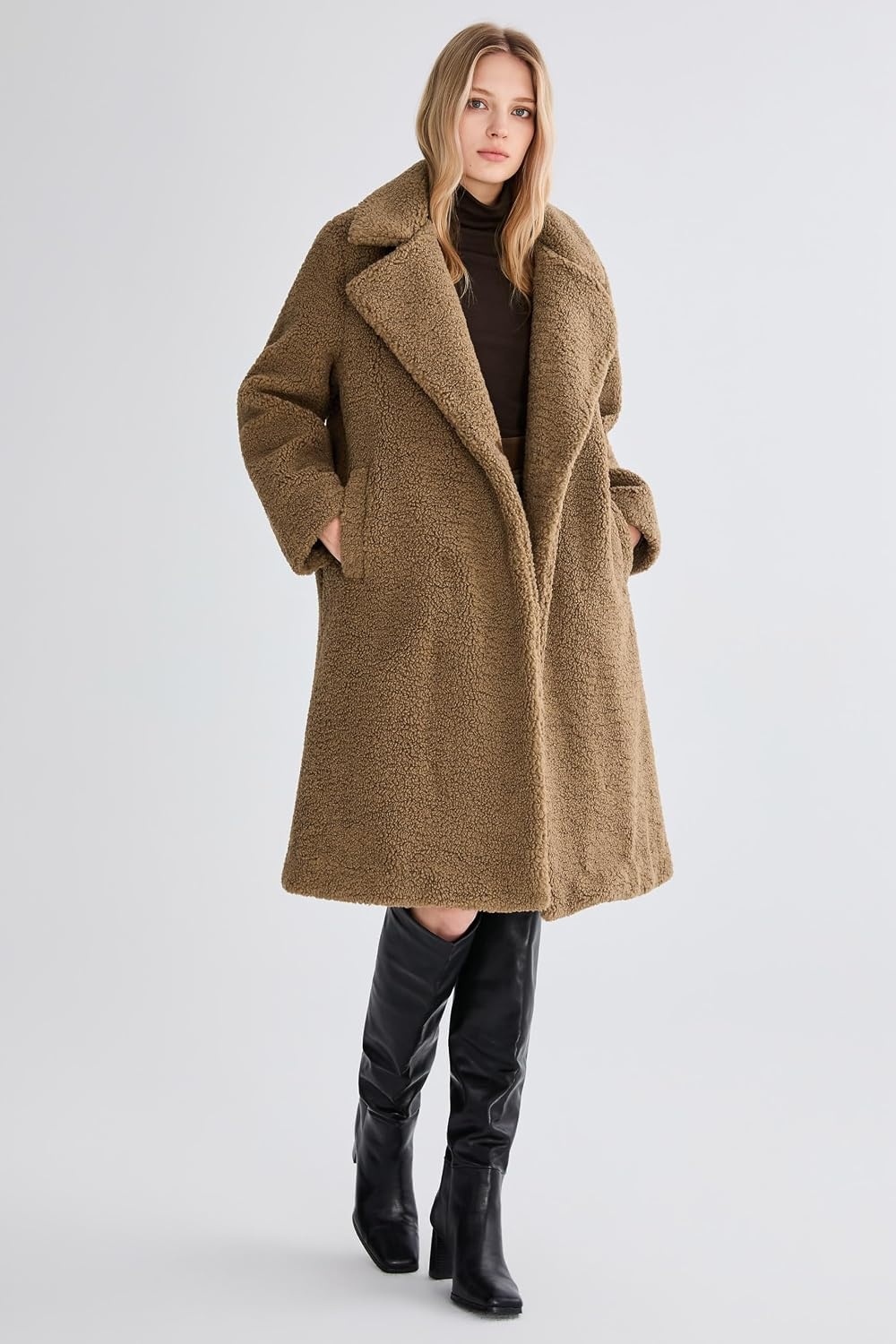 image:imageOrolay Womens Oversized Teddy Coat MidLength Faux Fur Sherpa JacketTaupe Khaki