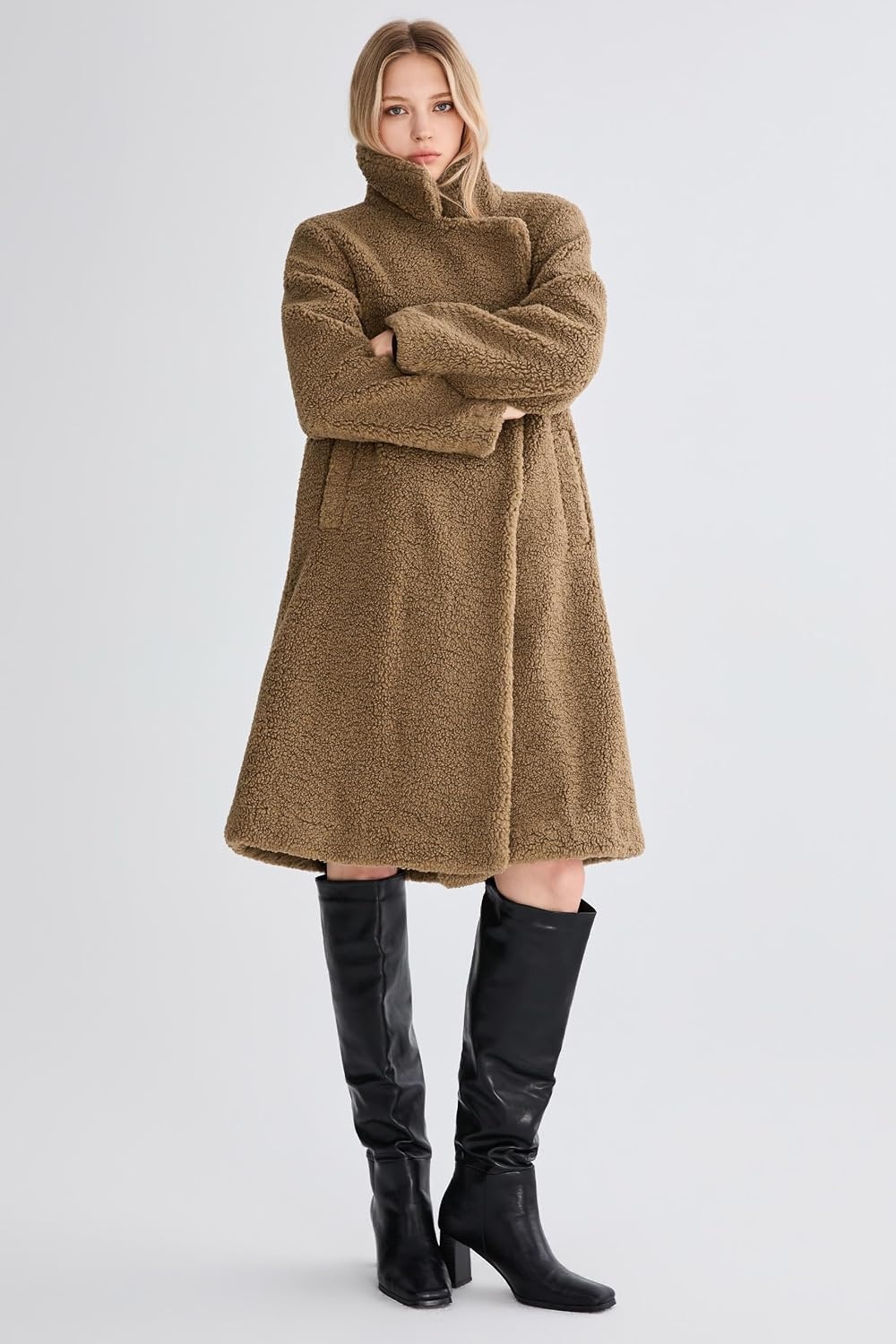 image:imageOrolay Womens Oversized Teddy Coat MidLength Faux Fur Sherpa JacketTaupe Khaki