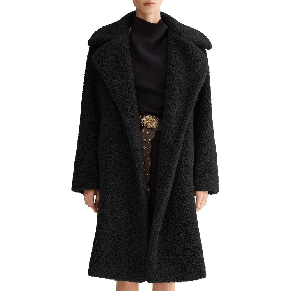 image:imageOrolay Womens Oversized Teddy Coat MidLength Faux Fur Sherpa JacketBlack Roomy