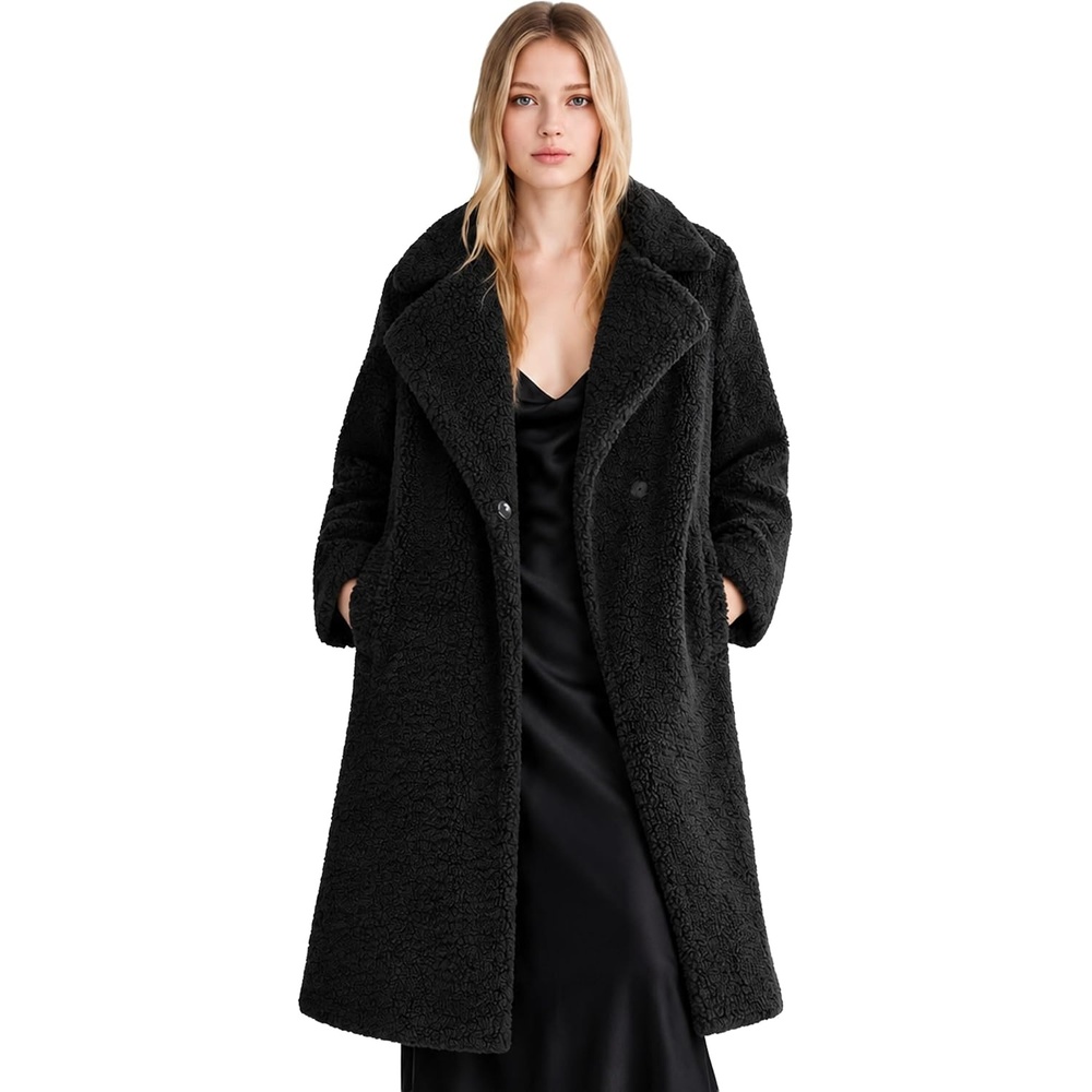 image:imageOrolay Womens Oversized Teddy Coat MidLength Faux Fur Sherpa JacketCharcoal Black